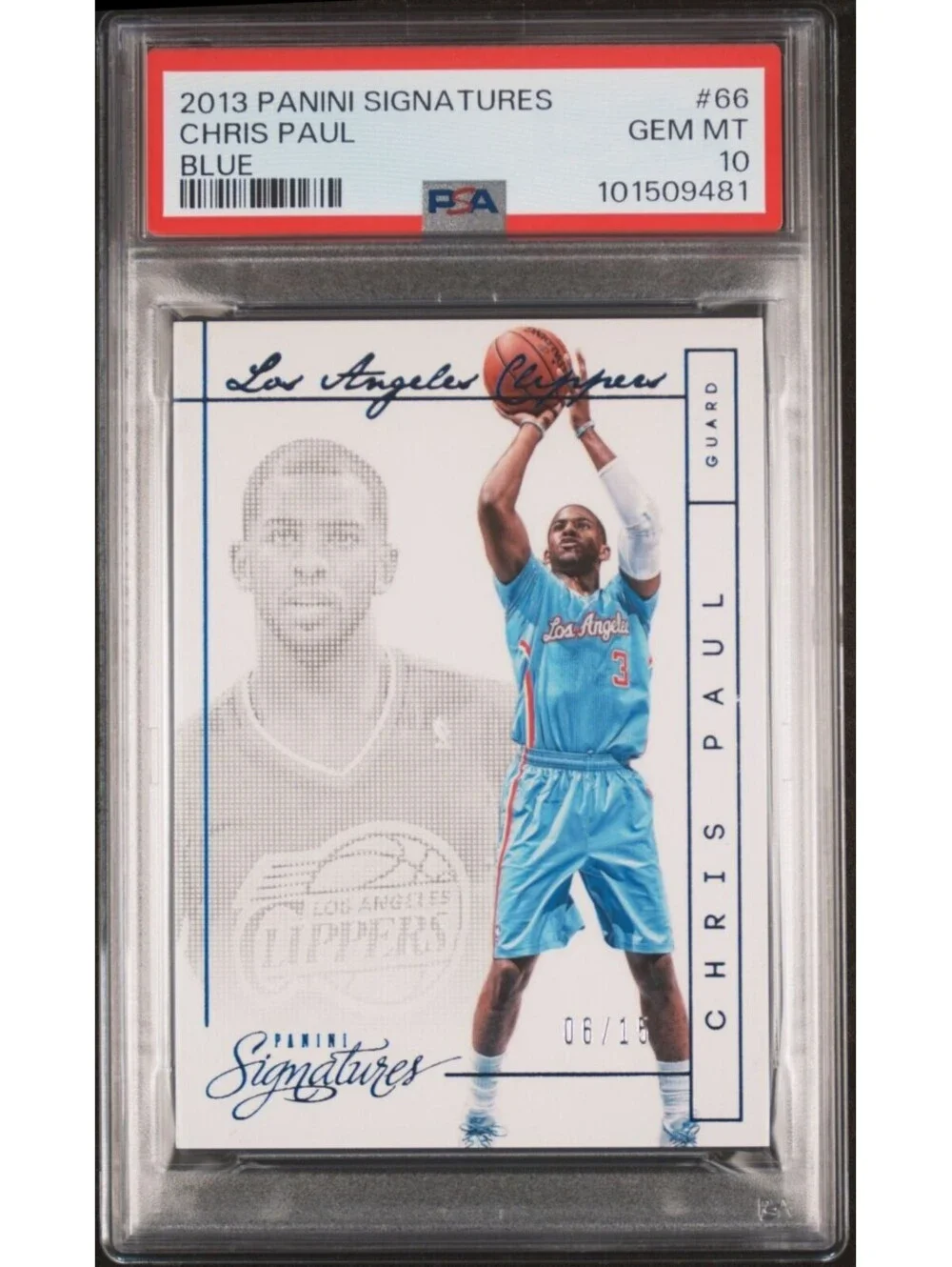 2013 Panini Signatures Chris Paul #66 Blue #'d /15 PSAS 10 GEM MINT
